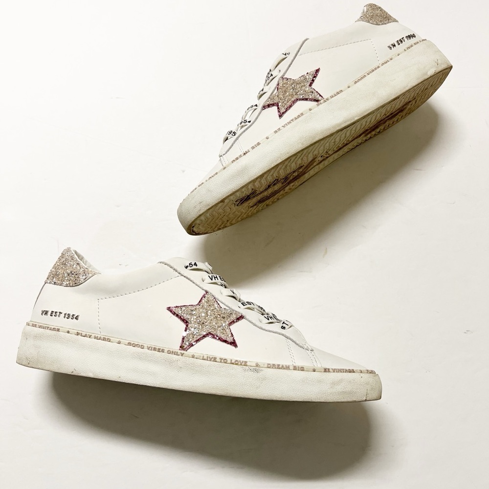 Vintage Havana Womens White Leather Galit Glitter Star Lace Up Sneaker Size 10 - Picture 2 of 11